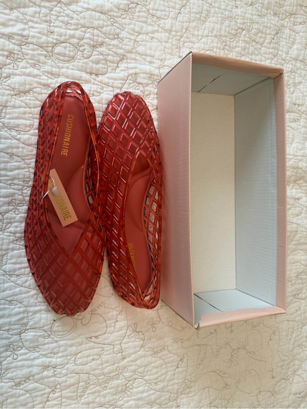 Women's Red Lattice Jelly Flats - Slip-On Comfort